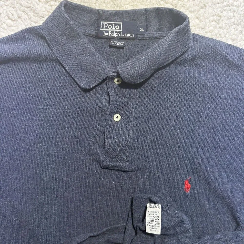 Polo Ralph Lauren Men Shirt Size XL Navy Blue Heather Cotton Short Sleeve Polo